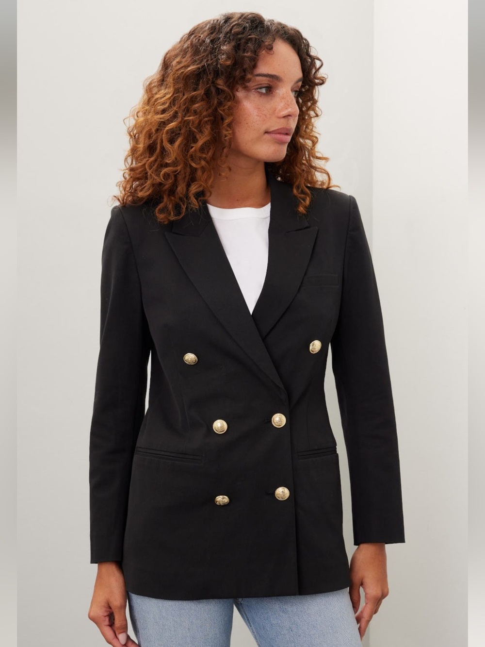 10 Crosby Derek Lam Black Double-Breasted Blazer with Gold Buttons